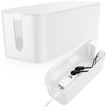 Kabel-Organizer, Schreibtisch-Bodenbehälter für Kabel, Lamellen, Alogy Box M, 31 cm, Weiß