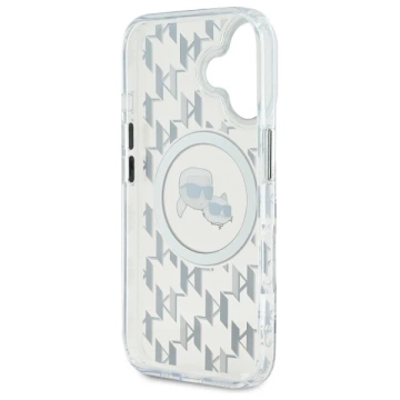 Etui Karl Lagerfeld do iPhone 16 6.1" Przezroczysty MagSafe IML Monogram Karl&Choupette Head 