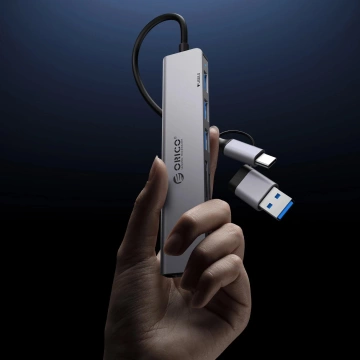 Hub USB Orico YSA8-U3 8w1 USB-C/A SD Audio Szary