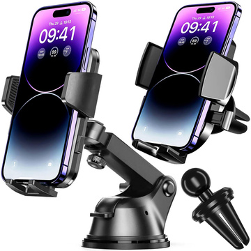 Uchwyt samochodowy do telefonu 2w1 Alogy na szybę do kratki na deskę rozdzielczą Czarny + Kabel USB-C 2.4A 1m