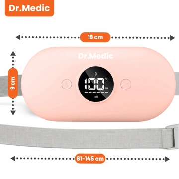 Pas Grzejący z Masażerem na okres i plecy - przeciwbólowy, ciepło + wibracje, 6 poziomów intensywności, akumulator 1800 mAh - Dr.Medic ThermoPulse™ Różowy