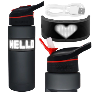 Butelka Bidon na Napoje LED, Inteligentna z Wyświetlaczem i Łącznością Bluetooth, Słomka, Motywacyjna, Wielokrotnego Użytku, Alogy FitBottle™ 800ml - Czarna