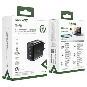 Ładowarka sieciowa Acefast szybka GaN 65W 2xUSB-C/USB-A PPS PD QC4+ biała 