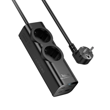 Hoco NS10 Ladeverlängerungskabel 2 m 67W 2x230V USB-C 3x USB-A Schwarz