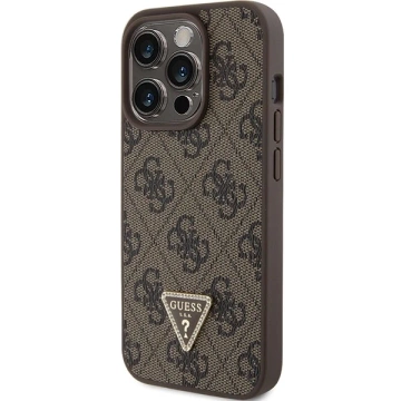 Etui Guess GUHCP15LP4TDPW für iPhone 15 Pro 6,1" braun/braunes Hardcase Leder 4G Triangle Strass