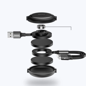 Baseus Golden Loop 3in1 ausziehbares Kabel USB - Micro USB / Lightning / USB-C 3.5A 35cm - 120cm schwarz (CAMLT-JH01)