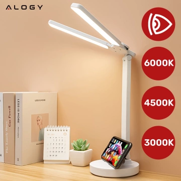 Lampka lampa podwójna LED biurkowa stojąca na biurko Alogy z akumulatorem szkolna kreślarska Biała