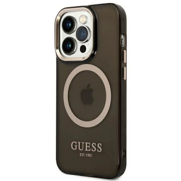 Etui Guess GUHMP14LHTCMK do Apple iPhone 14 Pro 6,1" czarny/black hard case Gold Outline Translucent MagSafe