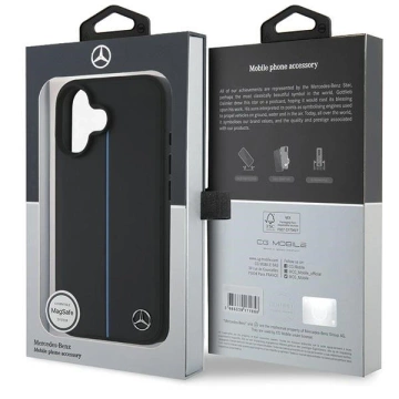 Etui Mercedes do iPhone 16  6.1" Czarny Hardcase MB Blue Line Leather MagSafe