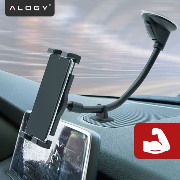 Uchwyt samochodowy na tablet telefon 4–13" – długie regulowane ramię, montaż na kokpit i szybę, stabilny i uniwersalny – Alogy SteadyRide™ Czarny