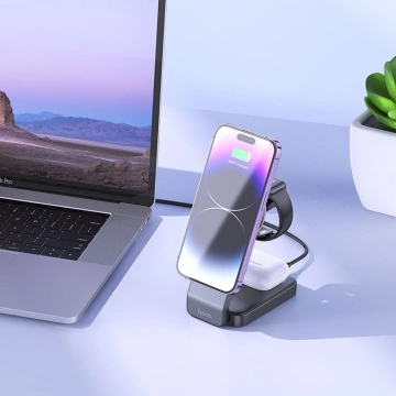 Ładowarka Indukcyjna 3w1 Hoco CQ3 MagSafe 15W Składana Czarna