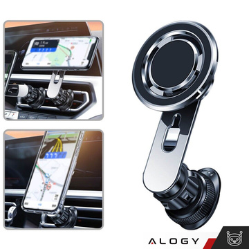 Uchwyt samochodowy MagSafe do iPhone 14 13 12 na kratkę do kratki auta Alogy Airvent car holder Czarny