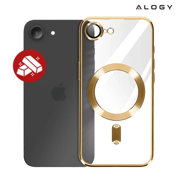 MagSafe-Hülle für Apple iPhone 16 Pro Max Alogy Glamour Luxus-Ringgehäuse Gold-Transparent
