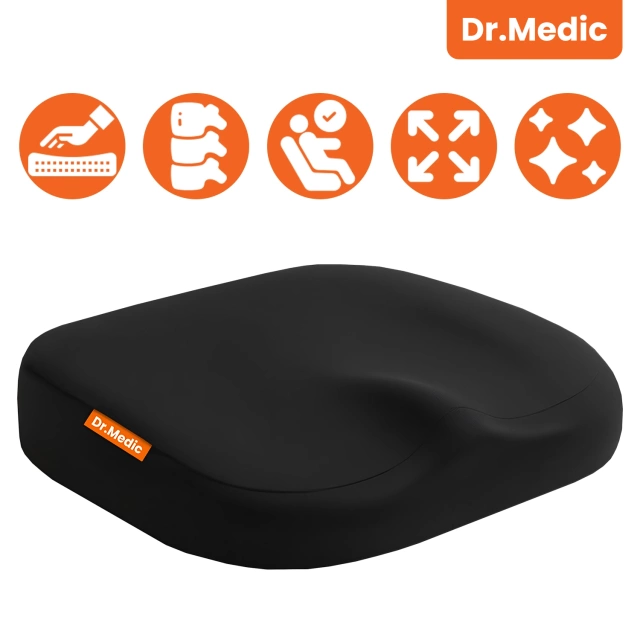  Poduszka na fotel DR.MEDIC ComfySeat™ Ergonomiczna siedzisko biurowe wsparcie kości ogonowej na krzesło do biura auta samochodu Czarna