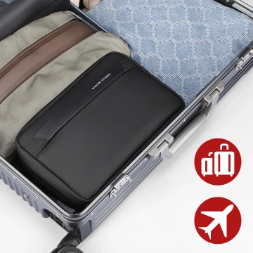 Torba Podróżna Kosmetyczka Mark Ryden Męska i Damska, Pojemna 3.9 l, 4 Przegrody z Haczykiem, Zamek Błyskawiczny YKK, Materiał PU + Oxford – Czarna