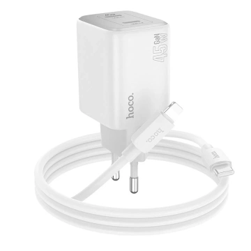 HOCO Wandladegerät 2 x Typ-C-Kabel Typ C zu Lightning PD QC 45W GaN Weiß