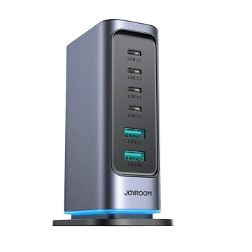 Wieloportowa ładowarka Joyroom 65W GaN, 4x USB-C, 2x USB-A, ciemnoszara