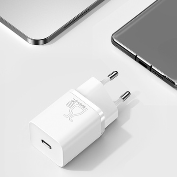 Baseus Super Si USB-C Typ C PD 25 W weißes Netzteil-Ladegerät