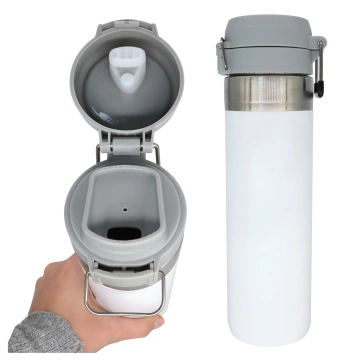 Kubek termiczny Termos Alogy ThermoGo™ 800ml Stalowy Szczelny Pakowny Podróżny do Kawy i Herbaty Sportowy Długo Trzymający Ciepło do Auta i Plecaka Biały