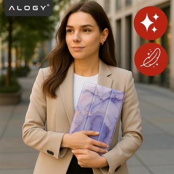 Etui Ochronne do Apple iPad 10.9" 10 Gen 2022 / iPad 11" A16 11 Gen 2025 Hybrydowe z Miejscem na Rysik, Składana Okładka z Funkcją Podstawki 2w1, Alogy HybridBook™ Case – Marble Purple