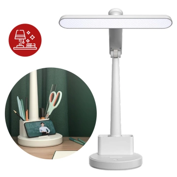 Lampka biurkowa LED nocna lampa USB na biurko dotykowa regulowana organizer i stojaki na telefon biała 