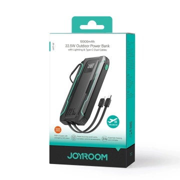 Joyroom 10000 mAh 22,5 W Powerbank mit USB-C- und Lightning-Kabel Schwarz