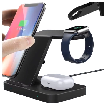Ładowarka indukcyjna Qi 15W do iPhone Apple AirPods  bezprzewodowa 2w1 Stacja dokująca Czarna