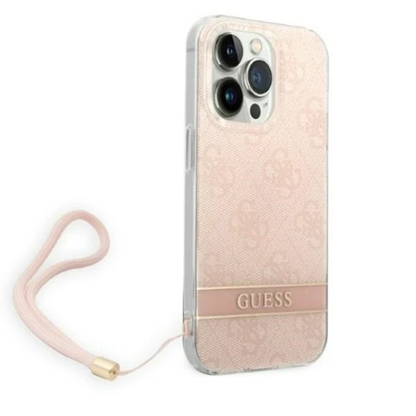 Etui Guess GUOHCP14LH4STP do Apple iPhone 14 Pro 6,1" różowy/pink hardcase 4G Print Strap