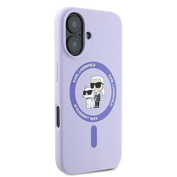 Etui Karl Lagerfeld do iPhone 16 6.1" Fioletowy MagSafe Hardcase Silicone Karl&Choupette Ring 