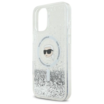 Etui Karl Lagerfeld do iPhone 16 6.1" Magsafe Hardcase Transparent Liquid Glitter Karl Head 