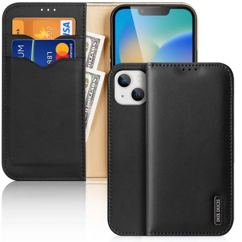 Dux Ducis Hivo Leather Flip Cover Echtes Leder Wallet für Karten und Dokumente iPhone 14 Plus Schwarz