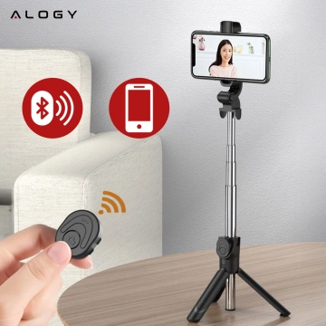 Selfie stick statyw Tripod uchwyt na telefon Alogy Trójnóg kijek do zdjęć selfie pilot Bluetooth 360 Czarny