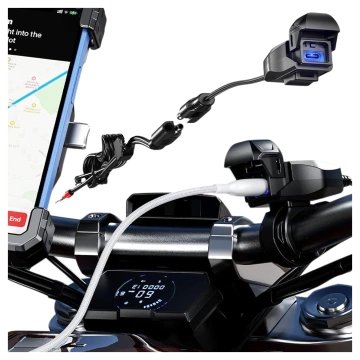Kewig USB-C Motorradladegerät 36W, QC-Schnellladung, wasserdicht (IP65) mit Ein-/Ausschalter und LED-Hintergrundbeleuchtung, Lenkerhalterung, für Handy, Kamera und Gegensprechanlage – Schwarz