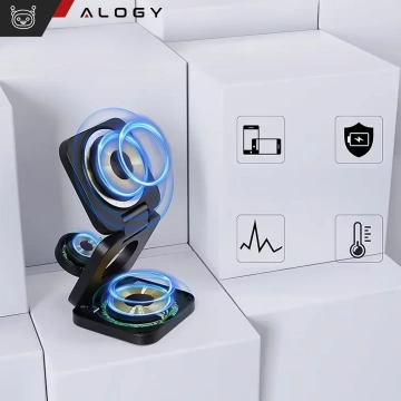 3-in-1 MagSafe QI-Wireless-Ladegerät für Apple iPhone, AirPods und Apple Watch, Alogy QI-Ladeständer, Schwarz