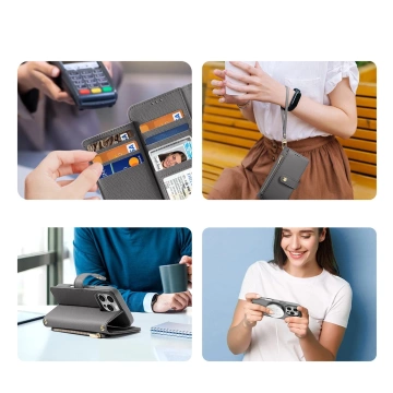 iPhone 16 Pro Dux Ducis Lawa Lederhülle mit MagSafe Wallet Grau