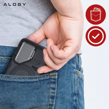 Etui do Samsung Galaxy S25 Ultra Case do MagSafe Wzmocniona Pancerna ochrona obiektywów z funkcją podstawki obudowa ochronna na telefon Alogy HeavyDuty Mag™️Czarne