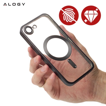 Etui do Apple iPhone 16e Alogy LuxeShield™️ Glamour Luxury Ring obudowa do MagSafe z osłoną aparatów Czarne