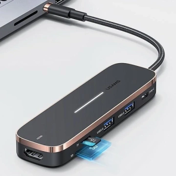 USAMS Adapter HUB 2xUSB USB-C HDMI Micro SD SD Czarny/schwarz SJ575HUB01 (US-SJ575)