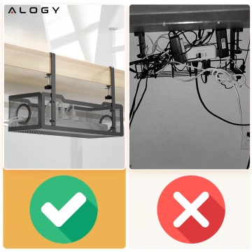 Kabel-Organizer unter der Tischplatte, Ablage für Kabel, Kabelleisten, Tischplatte, Metallschreibtisch, Alogy 34 cm Schwarz