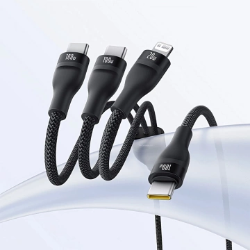 Kabel 3w1 Baseus 100W USB-C/USB-C/Lightning 1,5m LED Czarny