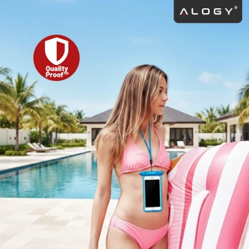 Alogy HydroShield™ Universal IPX8 wasserdichte Hülle für Smartphones bis 6,5 Zoll – Wasserdichter Schutz für Strand, Pool und Kajak, Touchscreen-Bedienung und Tragegurt – Blau
