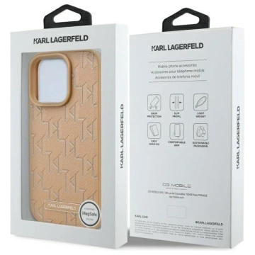 Etui Karl Lagerfeld do iPhone 16 Pro 6.3" Beżowy MagSafe Hardcase Leather Monogram Metal Logo 