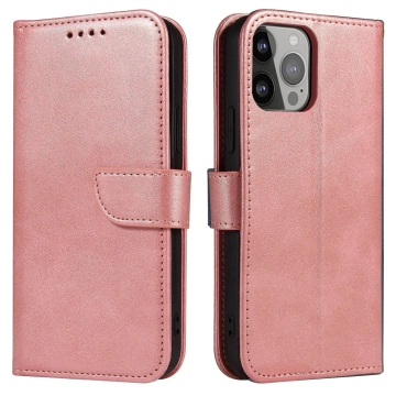 Etui na telefon Magnet Case do iPhone 13 Pro elegancki futerał etui pokrowiec z klapką i funkcją podstawki różowy