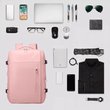 Bange Wasserdichter Rucksack für Laptops bis 15,6 Zoll, 46 x 31,5 x 20 cm, ideal für Stadt, Reisen, Arbeit und Flugreisen, mit USB-Anschluss, Pink