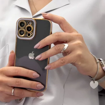 Fashion Case etui do iPhone 12 żelowy pokrowiec ze złotą ramką czerwony