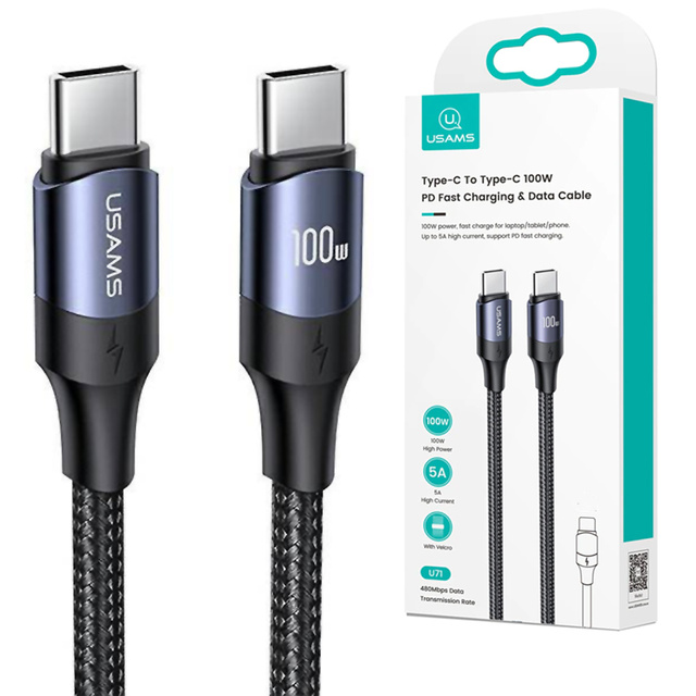 Kabel przewód USAMS USB-C do USB-C 100W PD Fast Charge QC FCP 3m Czarny