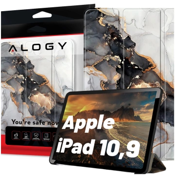 Etui + Szkło do Apple iPad 10.9" gen 10 2022 / iPad 11" gen 11 2025 obudowa na tablet Alogy Book Case Cloudy Marble Marmur