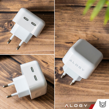 Ładowarka sieciowa szybka 35W 2x USB-C USB typ C PD do iPhone Alogy 2-portowa kostka Biała