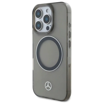 Mercedes-Hülle für iPhone 16 Pro Max 6,9 Zoll, schwarzes Hardcase, silberner Ring, MagSafe