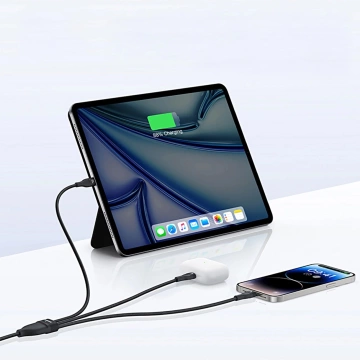 Kabel 3w1 Baseus 100W USB-C/USB-C/Lightning 1,5m LED Czarny